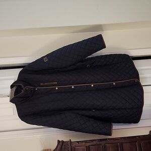 Ralph by Ralph Lauren quilted coat w/ zipoff hood, size 3x, navy blue w/tan trim